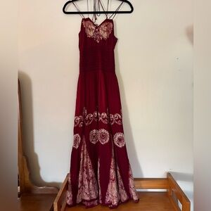 Cotton Blend Fairycore Boho Burgundy Maxi dress
